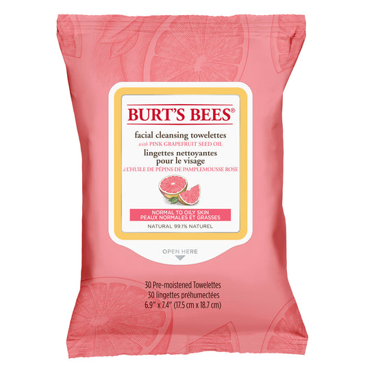 Burt's Bees Clarifying Facial Towelettes, Pink Grapefruit, 30 Wipes