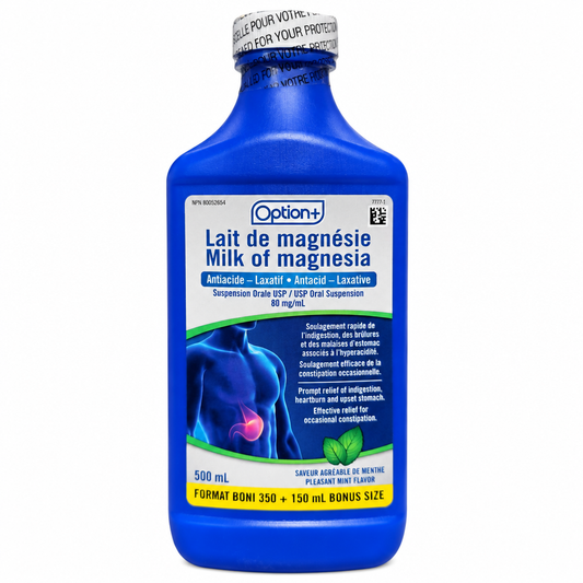 Option+ Milk of Magnesia Oral Suspension 80 mg/mL, Pleasant Mint, 500 mL