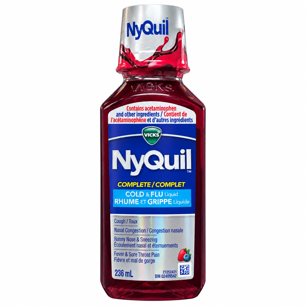 Vicks NyQuil Complete Cold, Flu & Congestion Medicine, Berry Flavour, 236 mL