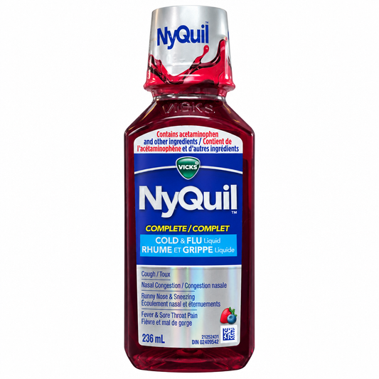 Vicks NyQuil Complete Cold, Flu & Congestion Medicine, Berry Flavour, 236 mL