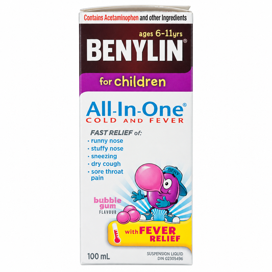 BENYLIN For Children All-In-One Cold & Fever Syrup, Bubble Gum Flavour, 100 mL