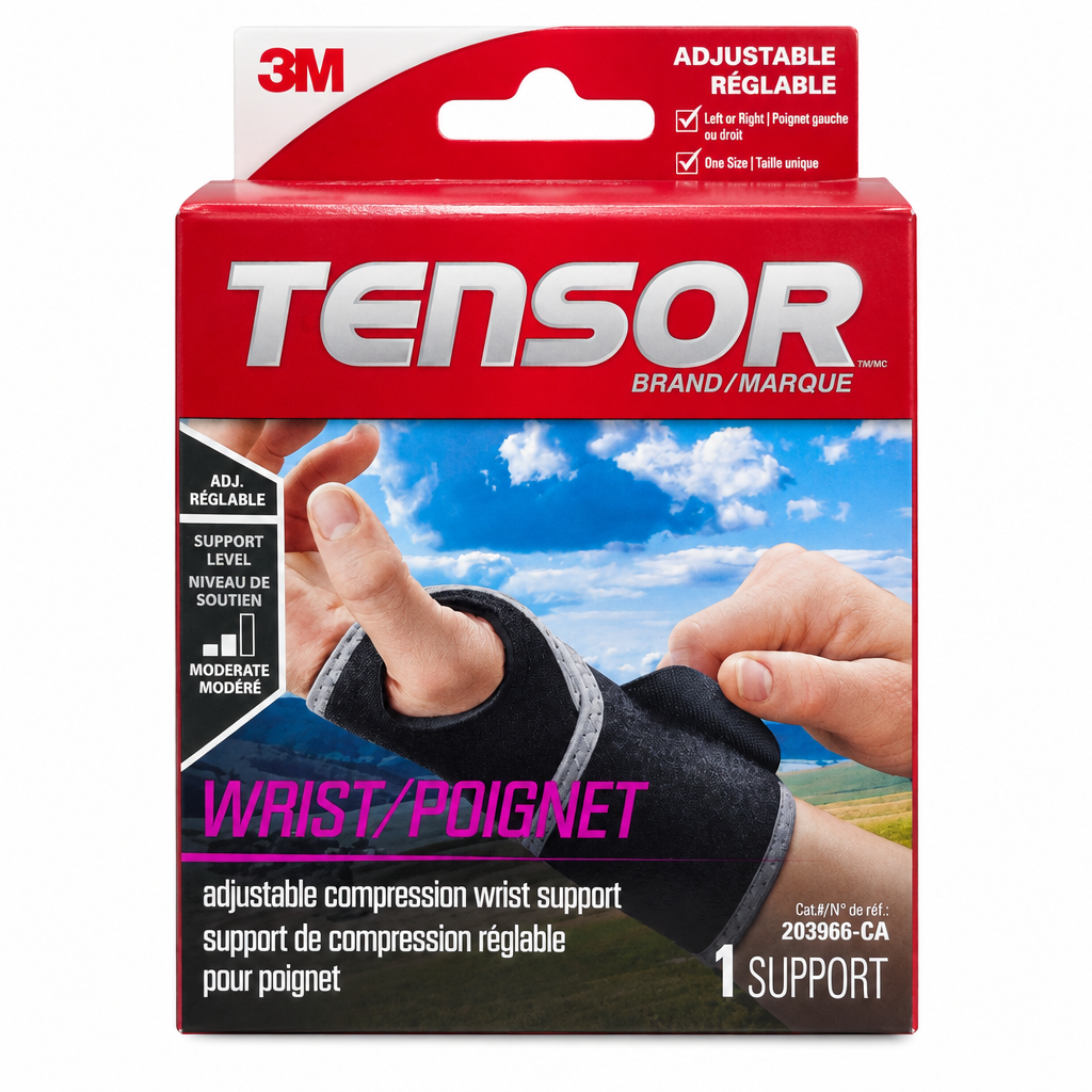 Tensor Adjustable Compression Wrist Support, Black, One Size