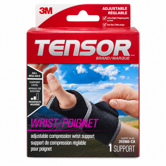 Tensor Adjustable Compression Wrist Support, Black, One Size