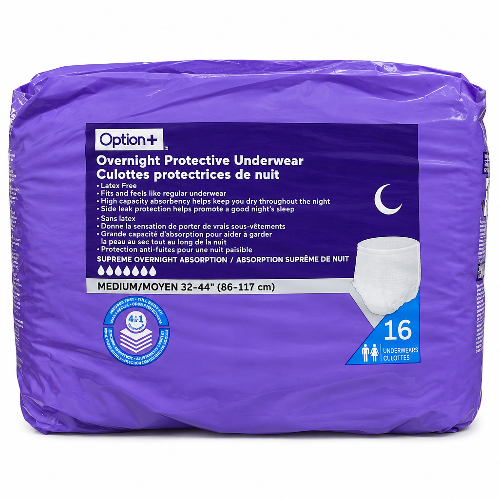OPTION+ Night Protection Underwear, Medium, 16 Count