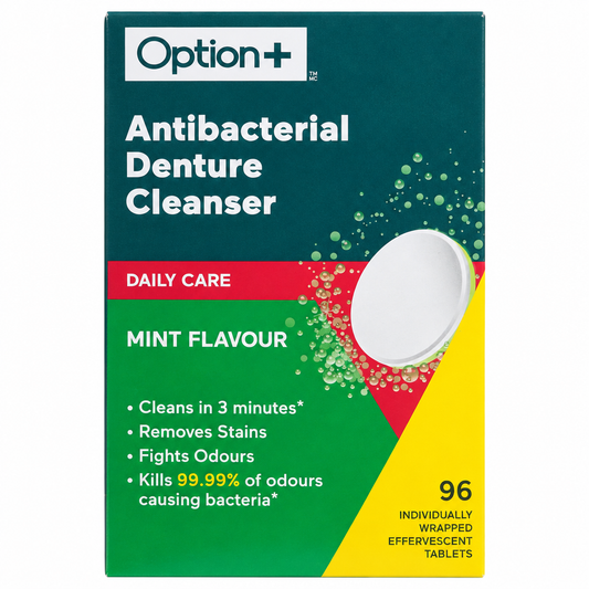 Option+ Denture Cleaner Daily Care Mint Tablets, 96 Count