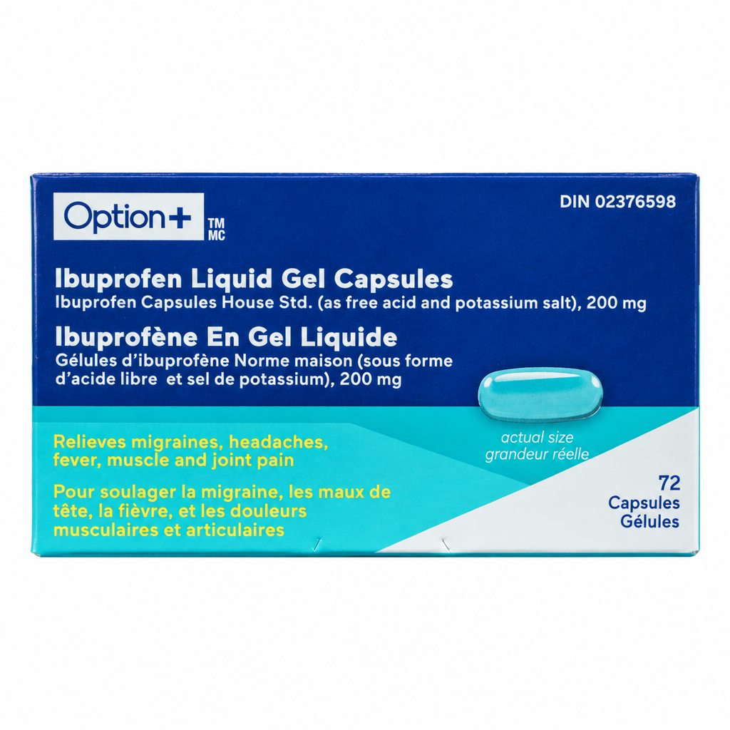 Option+ Ibuprofen Liquid-Gel Capsules 200 mg, 72 Capsules