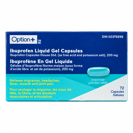 Option+ Ibuprofen Liquid-Gel Capsules 200 mg, 72 Capsules