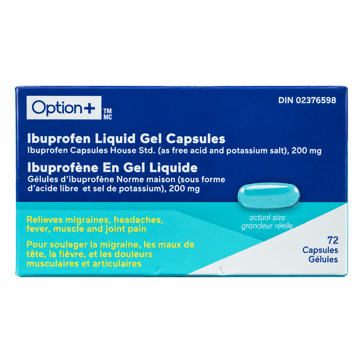 Option+ Ibuprofen Liquid-Gel Capsules 200 mg, 72 Capsules