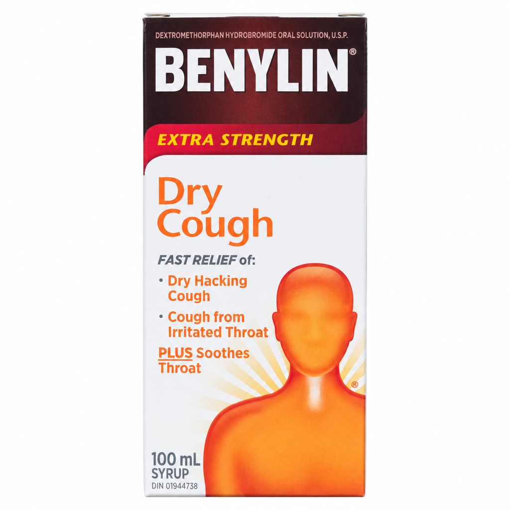 BENYLIN Extra Strength Dry Cough Relief Syrup, 100 mL