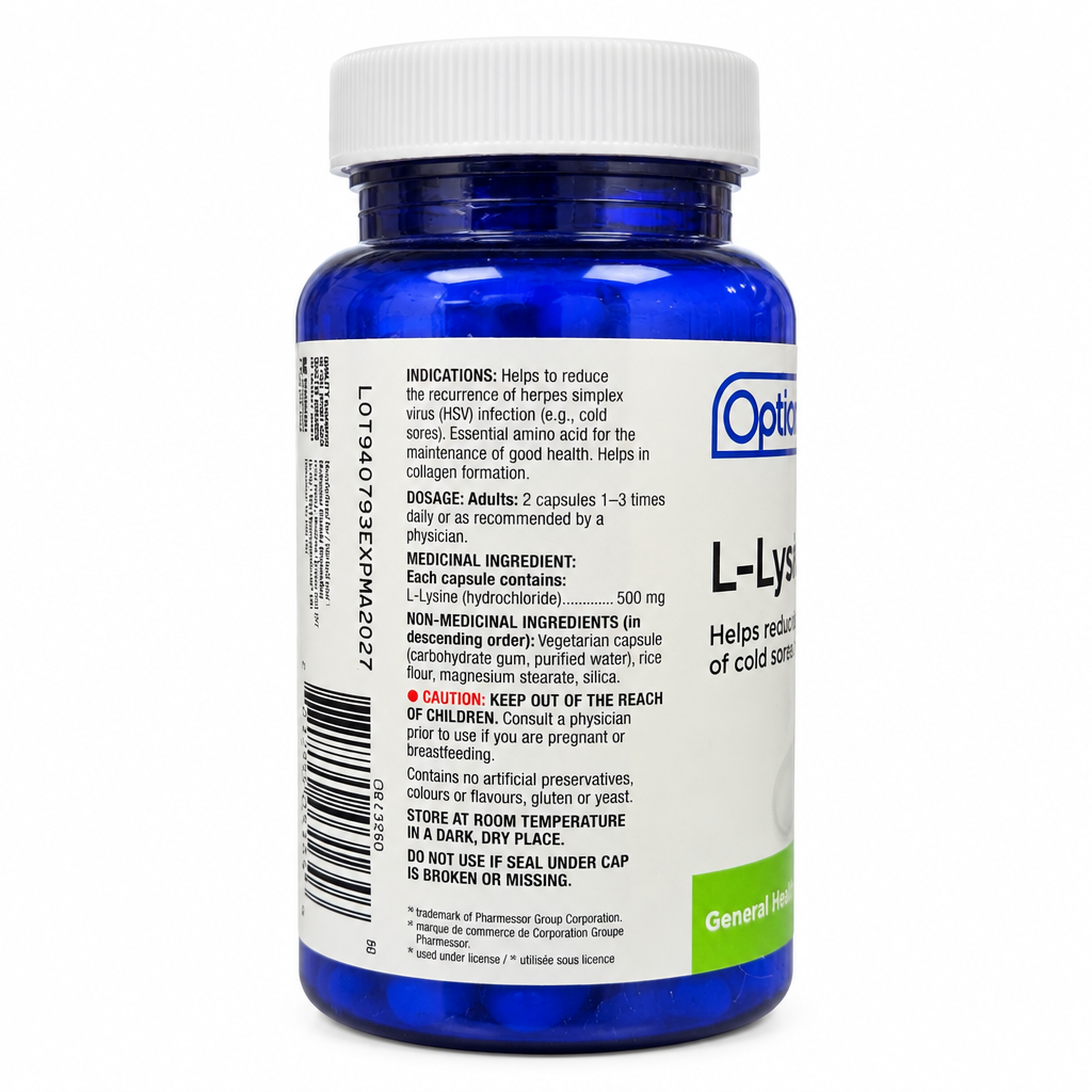 Option+ L-Lysine 500 mg Vegetarian Capsules, 60 Capsules