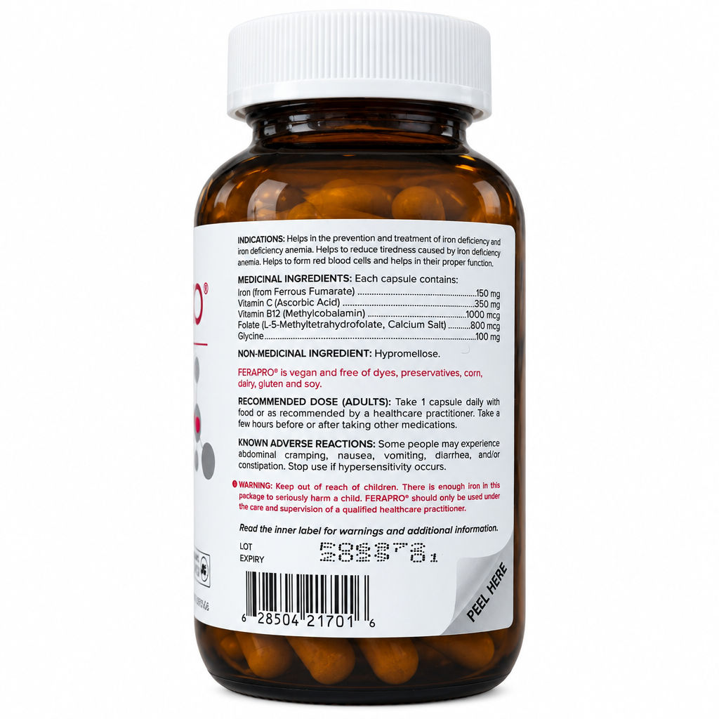 FERAPRO 150 mg Vegan Iron Supplement, 100 Vegetable Capsules