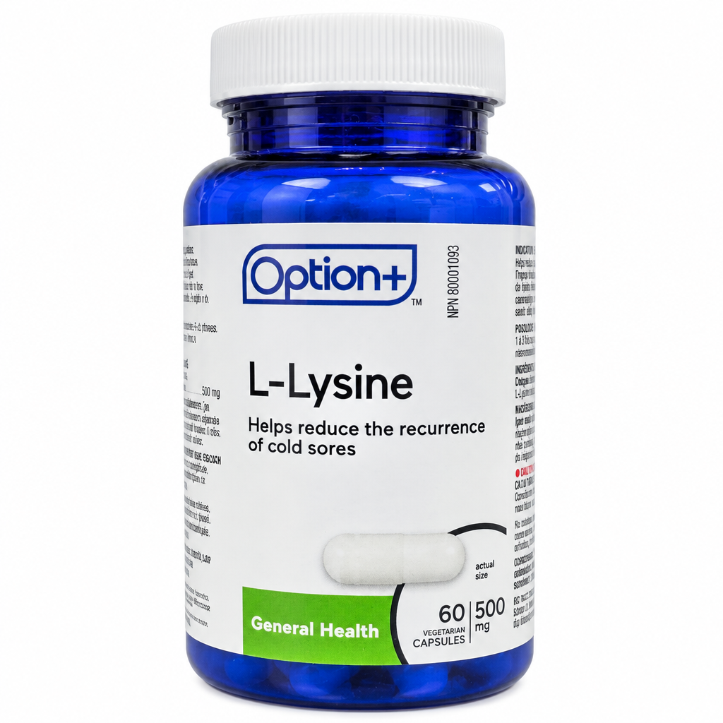 Option+ L-Lysine 500 mg Vegetarian Capsules, 60 Capsules