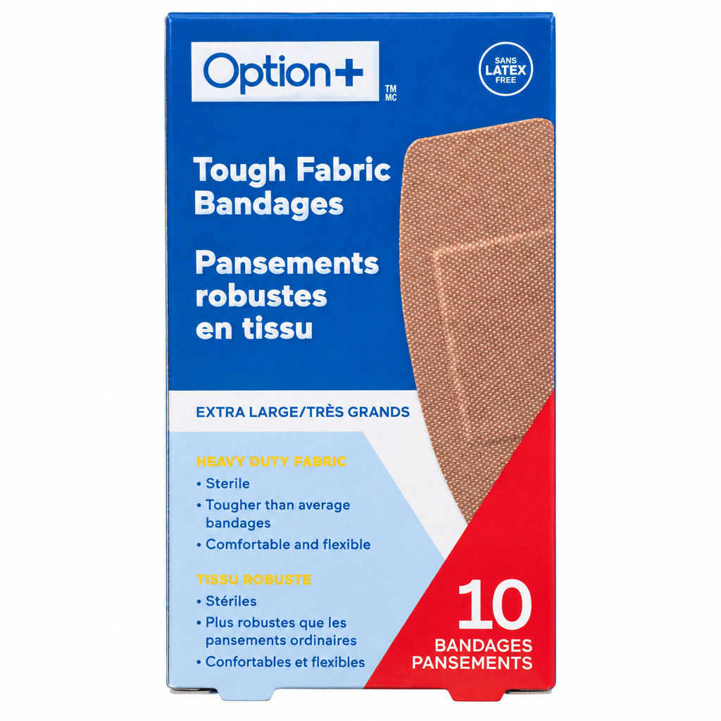 Option+ Tough Fabric Bandages XL 4 in x 2 in, 10 Count