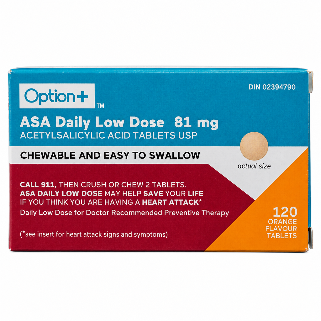 Option+ ASA Daily Low Dose Chewable Tablets 81 mg, 120 Tablets
