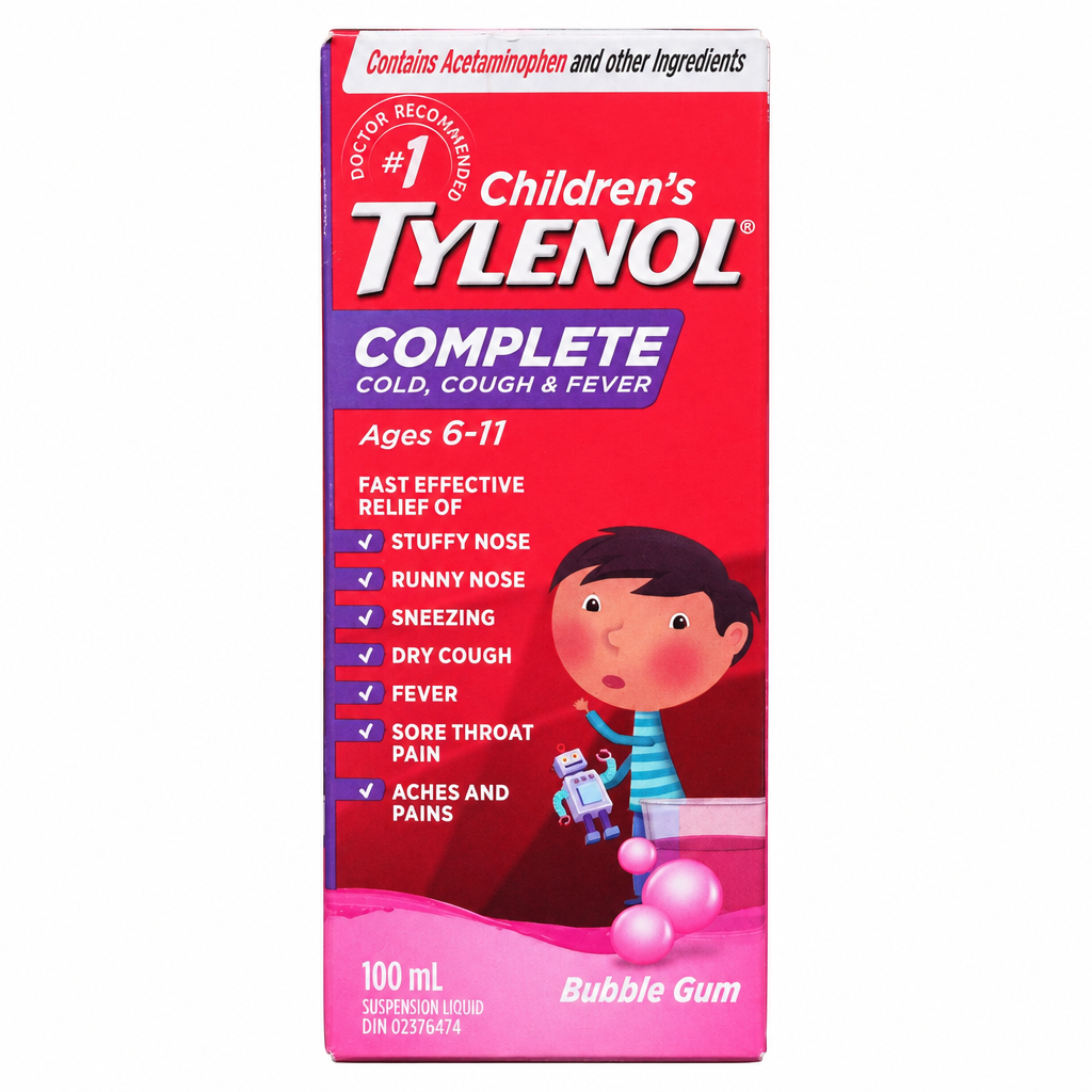 Children's TYLENOL Complete Cold, Cough & Fever Bubble Gum Burst Liquid, 100 mL