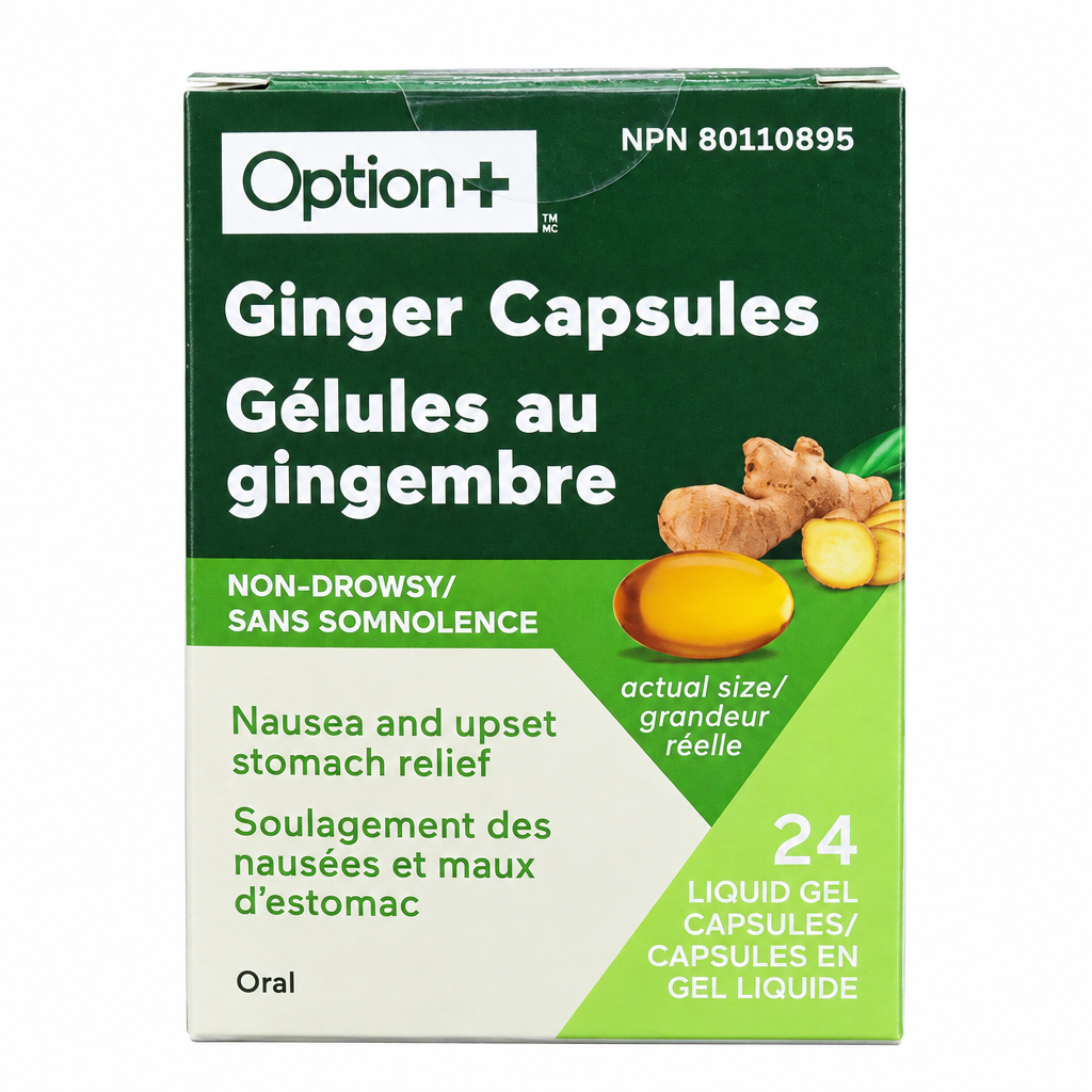 Option+ Non-Drowsy Anti-Nausea Ginger Liquid Gels, 24 Count
