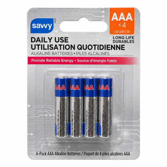 Savvy Daily Use AAA Alkaline Batteries, 4 Pack