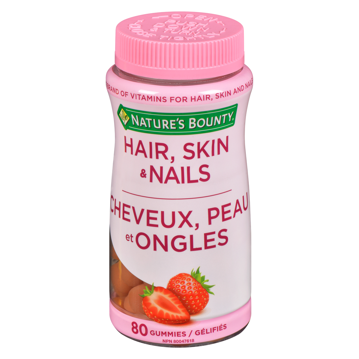 Nature's Bounty Extra Strength Hair, Skin & Nails Gummies, Strawberry Cream, 80 Gummies