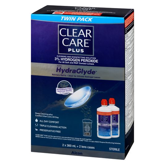 Clear Care Plus with HydraGlyde Contact Lens Solution Twin Pack, 2 x 360 mL