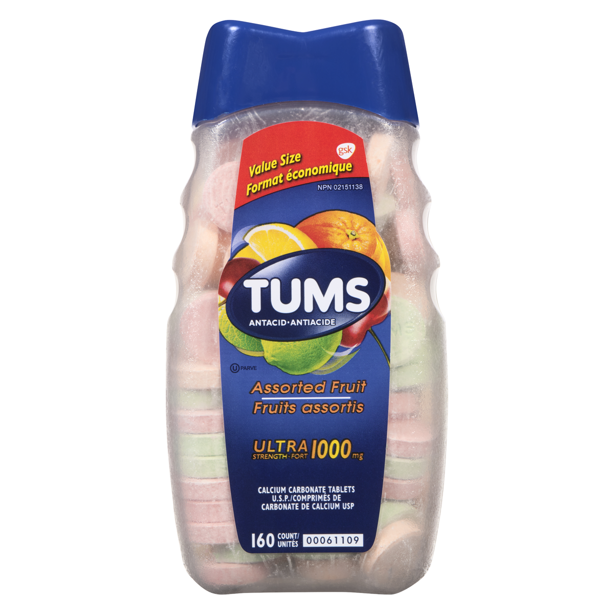 TUMS Ultra Strength Assorted Fruit Chewable Antacid Tablets, 160 Count
