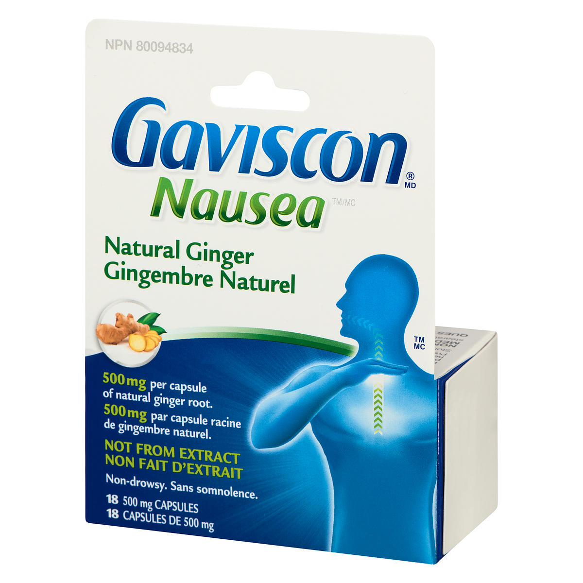 Gaviscon Nausea Natural Ginger 500 mg Capsules, 18 Count