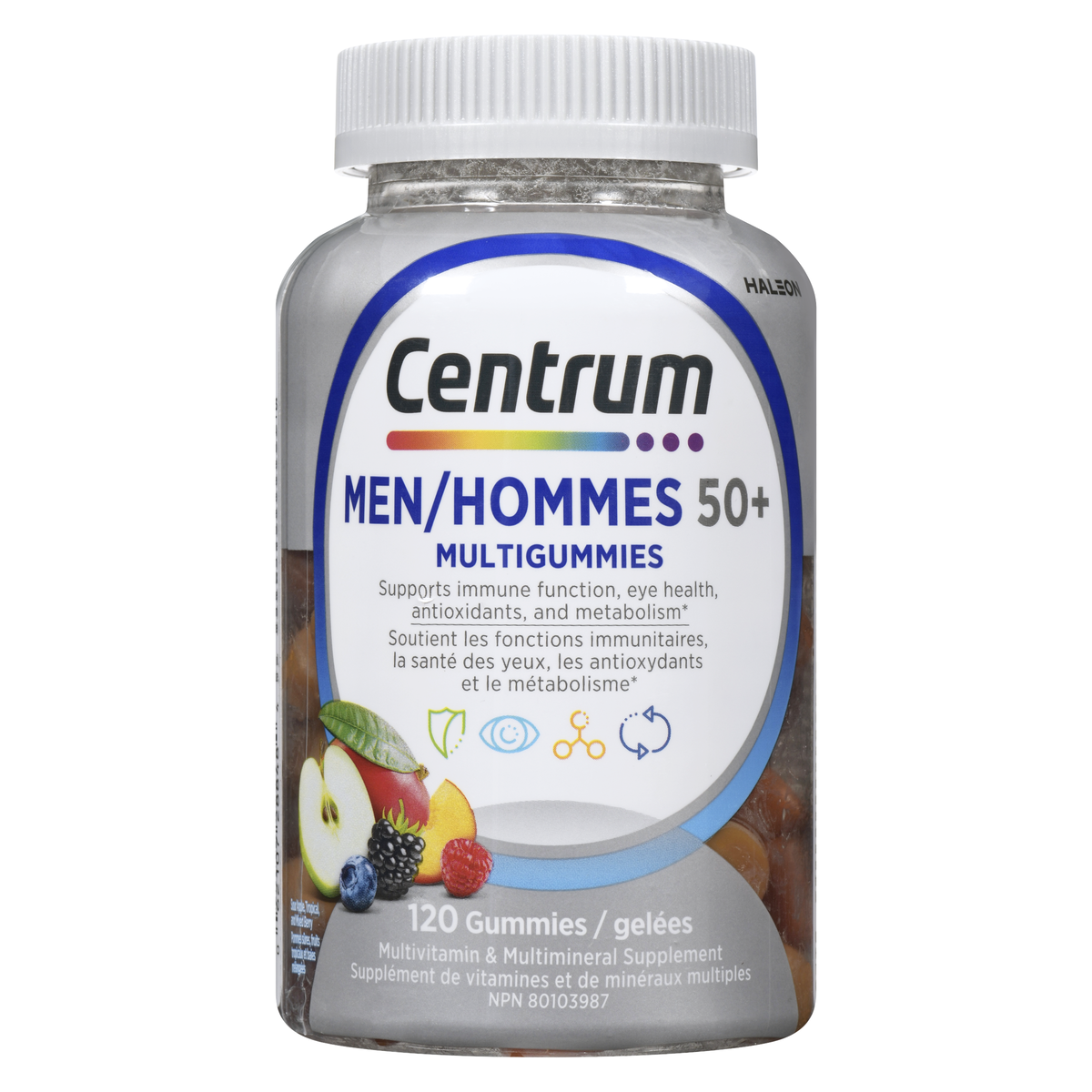 Centrum Men 50+ MultiGummies Multivitamin & Mineral Supplement, Apple, Tropical Fruit & Mixed Berry, 120 Gummies