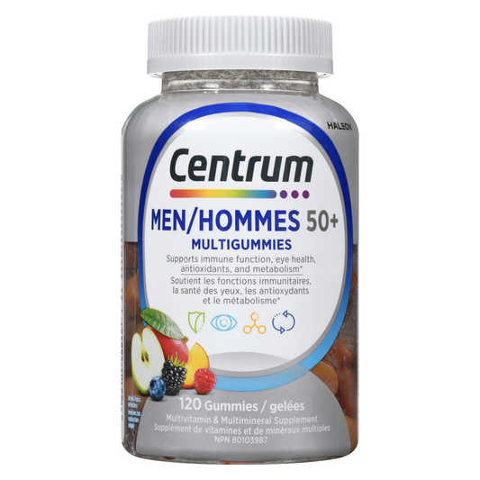 Centrum Men 50+ MultiGummies Multivitamin & Mineral Supplement, Apple, Tropical Fruit & Mixed Berry, 120 Gummies