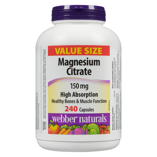 Webber Naturals Magnesium Citrate High Absorption 150 mg Capsules, 240 Capsules