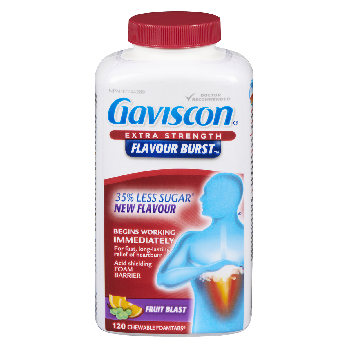 Gaviscon Flavour Burst Extra Strength Fruit Blast Antacid Chewable Tablets, 120 Tablets
