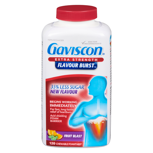 Gaviscon Flavour Burst Extra Strength Fruit Blast Antacid Chewable Tablets, 120 Tablets