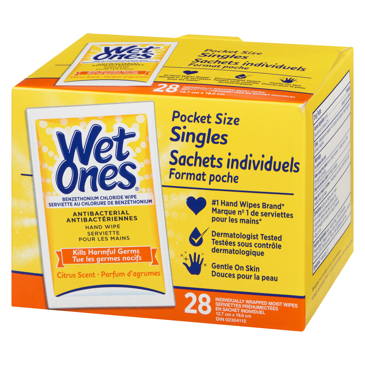 Wet Ones Antibacterial Hand Wipes, Citrus Scent, Pocket Size, 28 Wipes