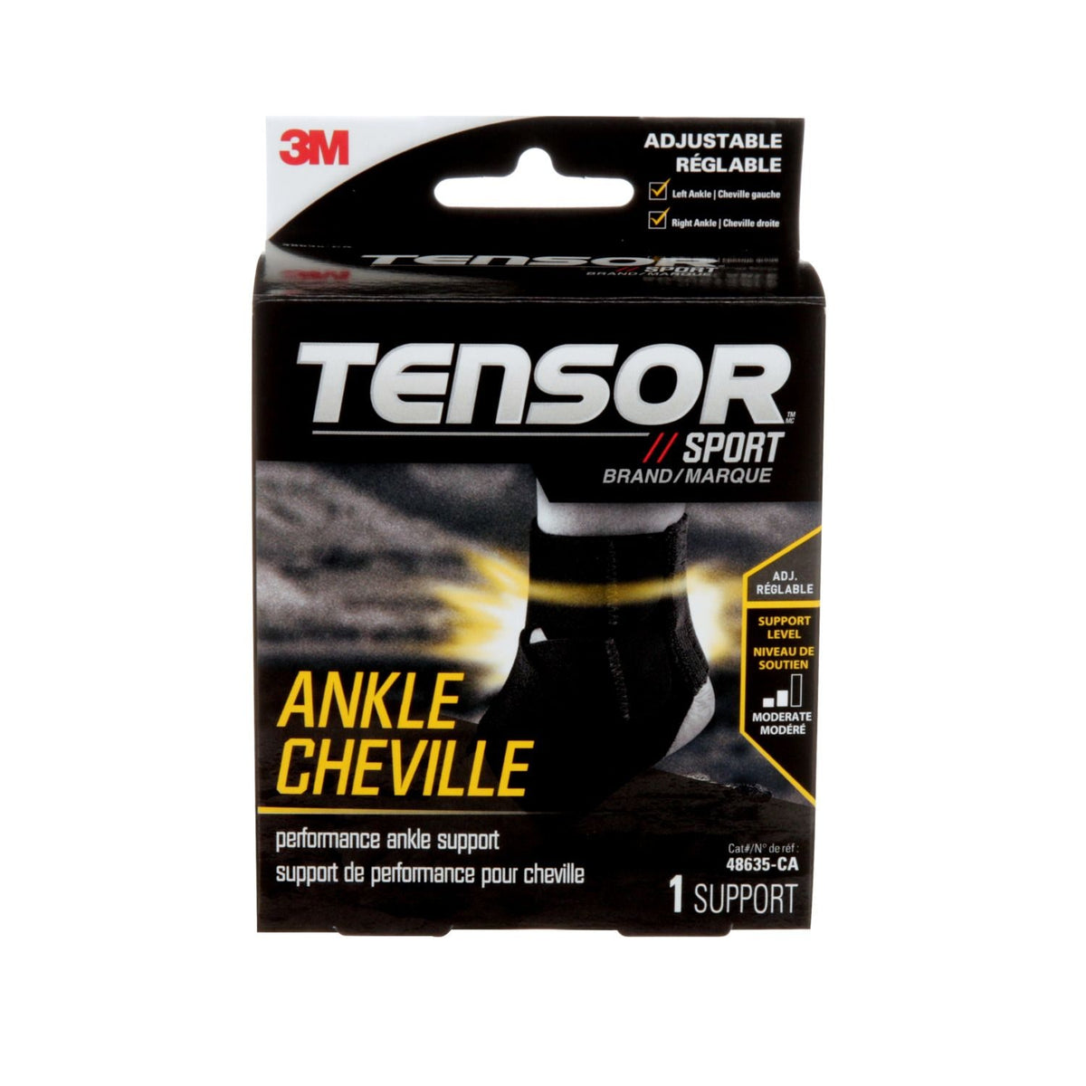 Tensor Sport Performance Ankle Support, Adjustable, Black