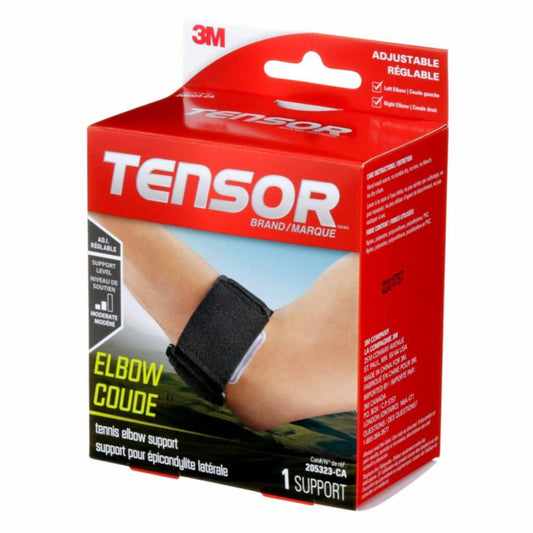 Tensor Adjustable Tennis Elbow Support, Black, One Size