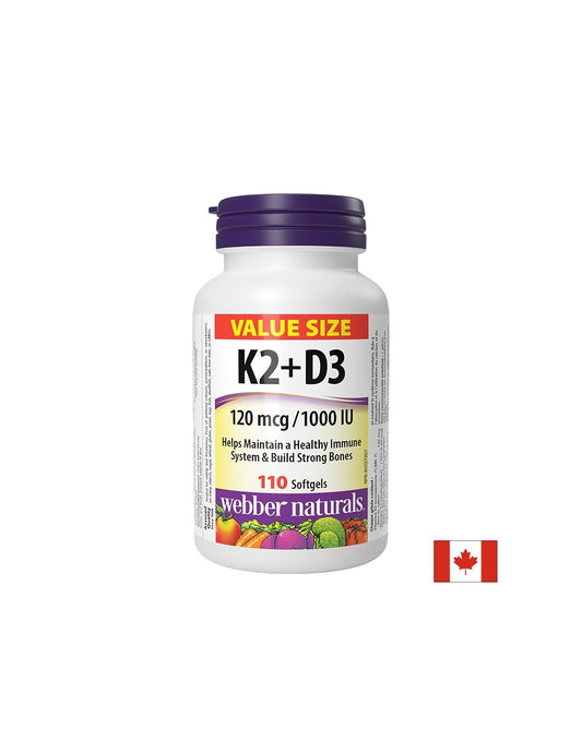 Webber Naturals Vitamin K2 + D3 120 mcg/1000 IU Softgels, 110 Count