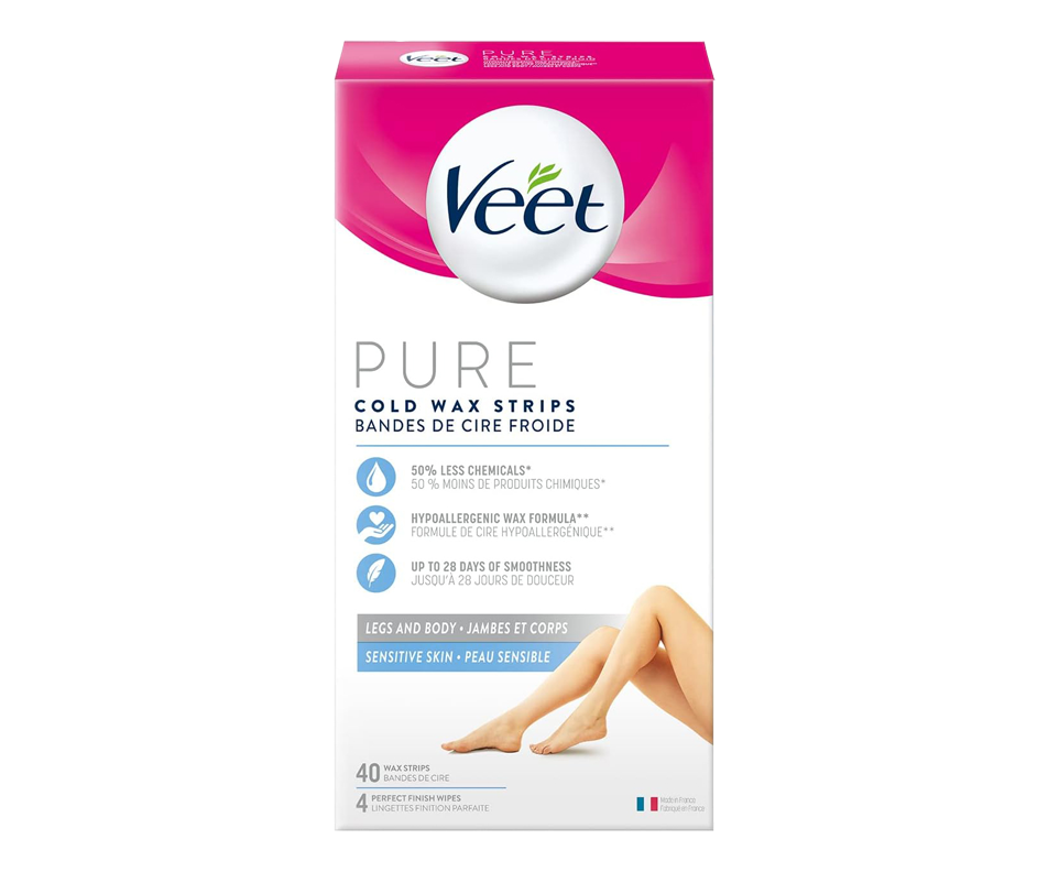 Veet PURE Cold Wax Strips for Legs & Body, Sensitive Skin, 40 Count