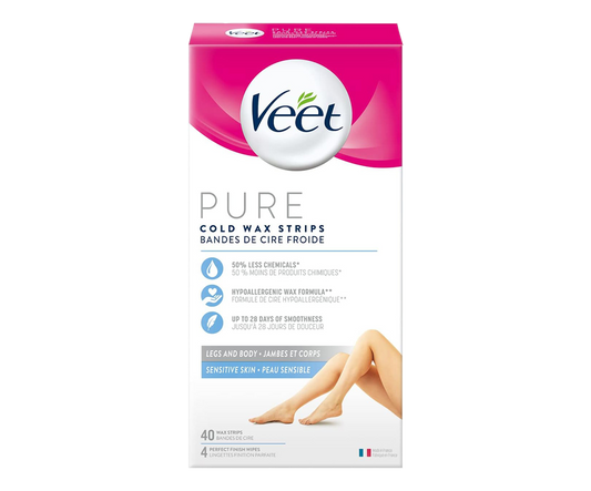 Veet PURE Cold Wax Strips for Legs & Body, Sensitive Skin, 40 Count