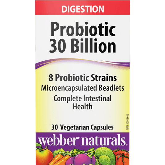 Webber Naturals Probiotic 30 Billion 8 Probiotic Strains, 30 Vegetarian Capsules