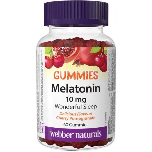 Webber Naturals Melatonin 10 mg Gummies, Cherry Pomegranate, 60 Gummies