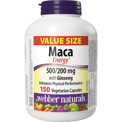 Webber Naturals Maca Energy with Ginseng 500/200 mg, 150 Vegetarian Capsules