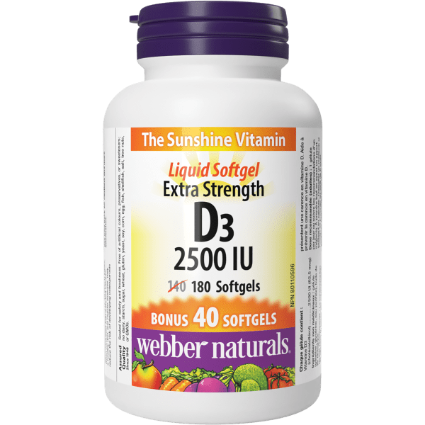 Webber Naturals Extra Strength Vitamin D3 2500 IU Softgels, 180 Softgels