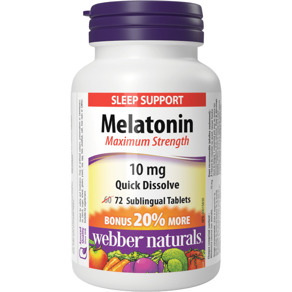 Webber Naturals Melatonin Maximum Strength Quick Dissolve Sublingual Tablets 10 mg, 72 Tablets