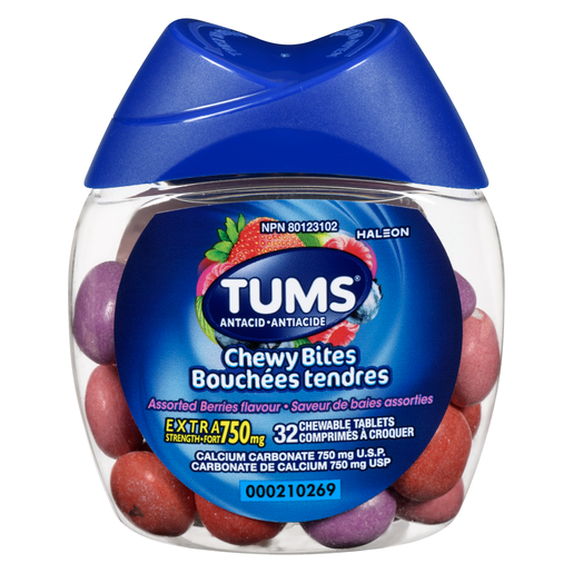TUMS Chewy Bites Assorted Berries Chewable Antacid Tablets, 32 Count