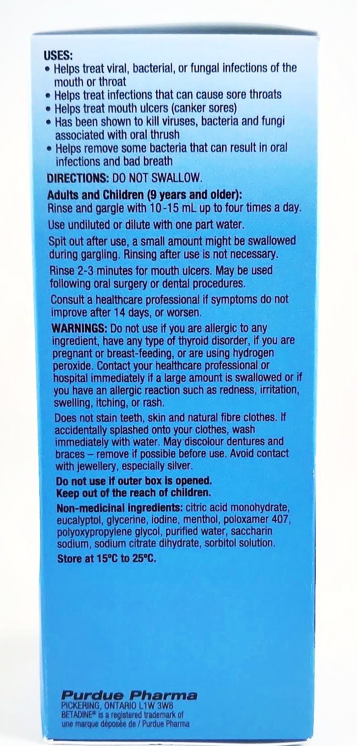 Betadine sore throat gargle : helps treat infections that can cause sore throats due to viruses/bacteria. 