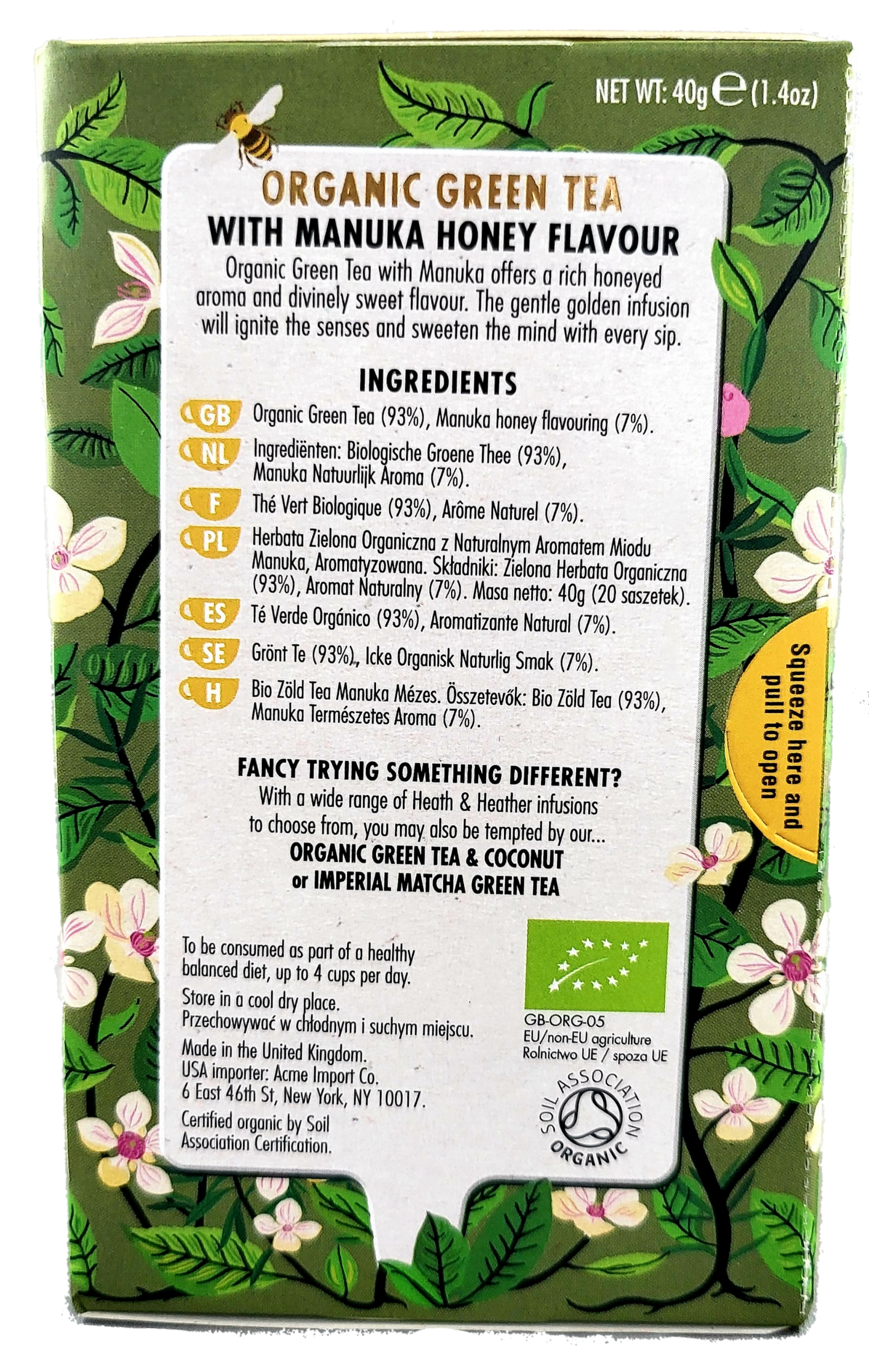 Heath & Heather Organic Green Tea with Manuka Honey