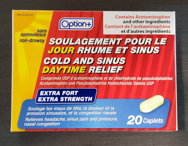 OPTION+ COLD AND SINUS EXTRA STRENGTH DAYTIME RELIEF 20'S