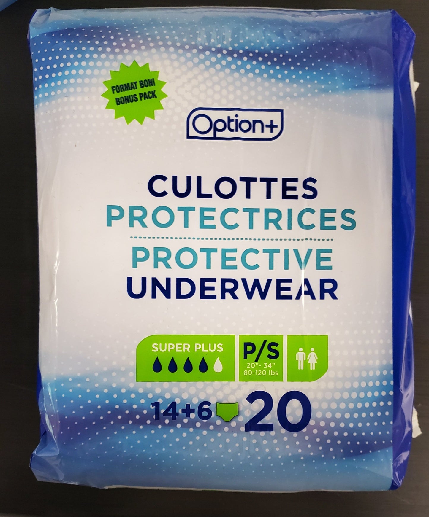 OPTION+ SUPER PLUS PROTECTIVE UNDERWEAR SMALL 20'S
