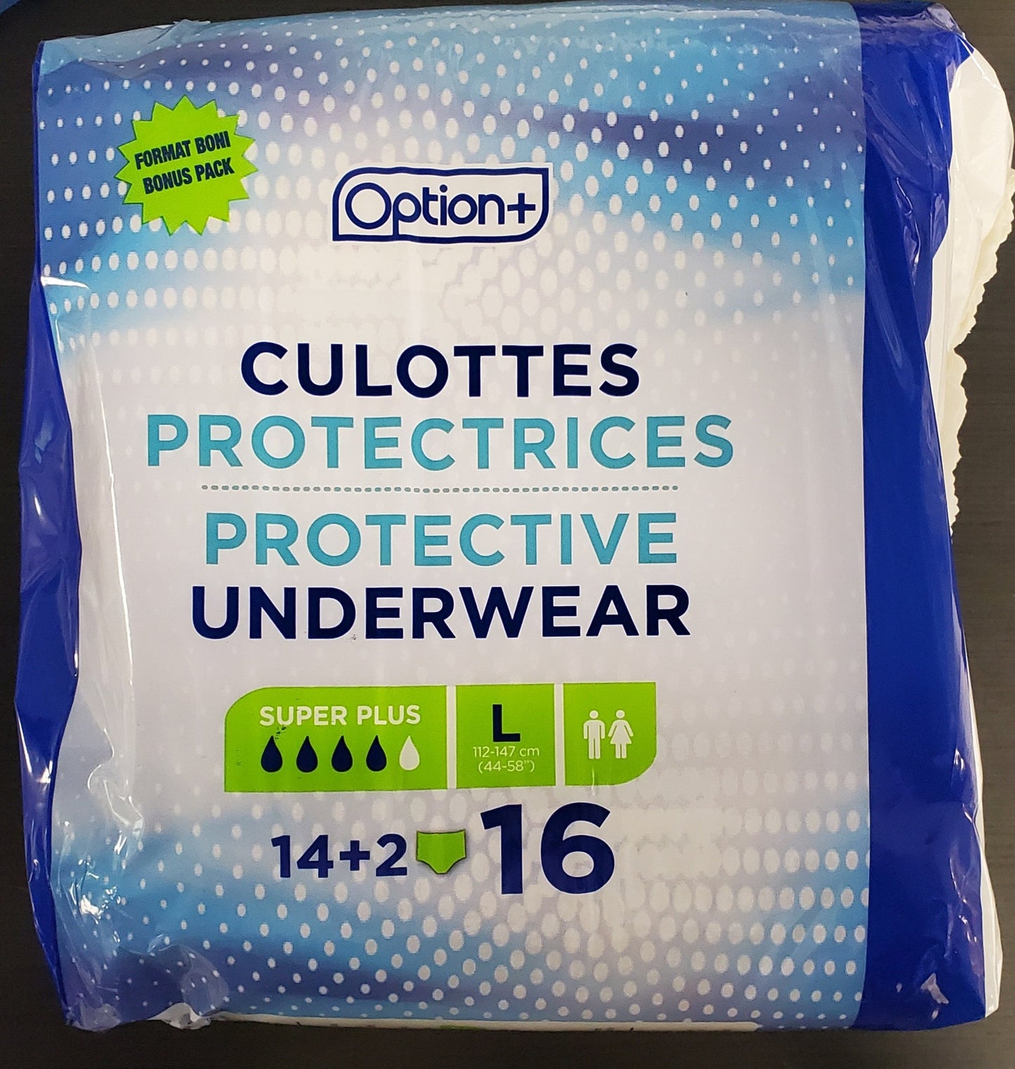 OPTION+ SUPER PLUS PROTECTIVE UNDERWEAR LARGE 16'S