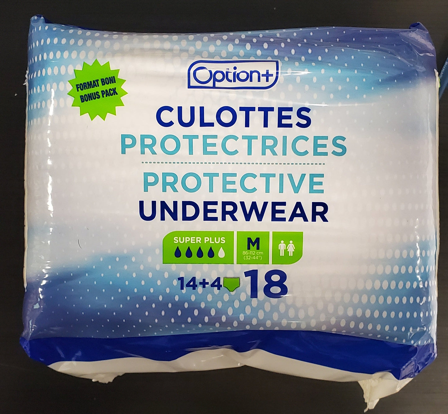 OPTION+ SUPER PLUS PROTECTIVE UNDERWEAR MEDIUM 18'S