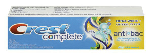 CREST COMPLETE ANTIBACTIAL TOOTHPASTE CRYSTAL CLEAN 123ML - Queensborough Community Pharmacy