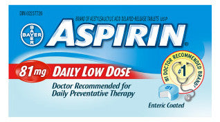 ASPIRIN COATED LOW DOSE 81MG 30'S - Queensborough Community Pharmacy